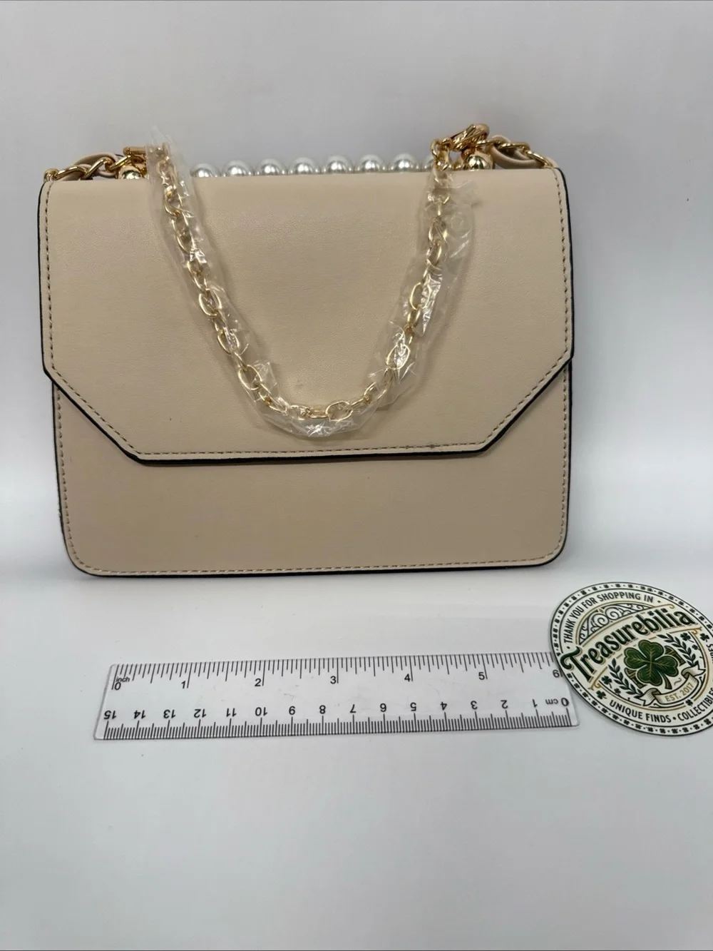 Badgley Mischka Home Navy/white Double Crossbody with Pearl/gold Handle - Picture 6 of 16
